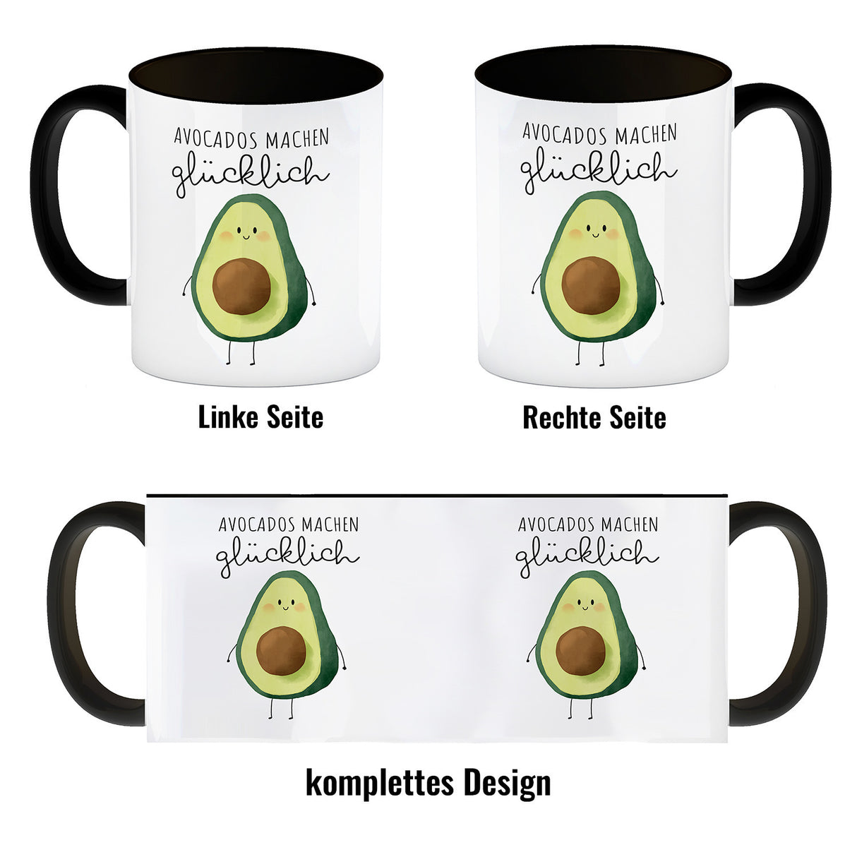 Niedliche Avocado Kaffeebecher mit Spruch Avocados machen glücklich