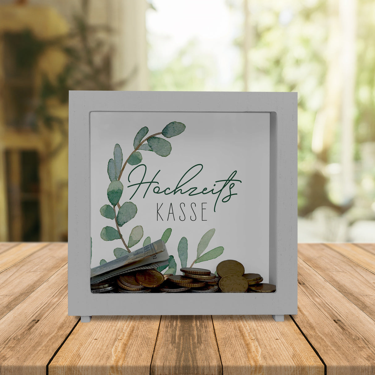 Hochzeitskasse Eukalyptus Spardose