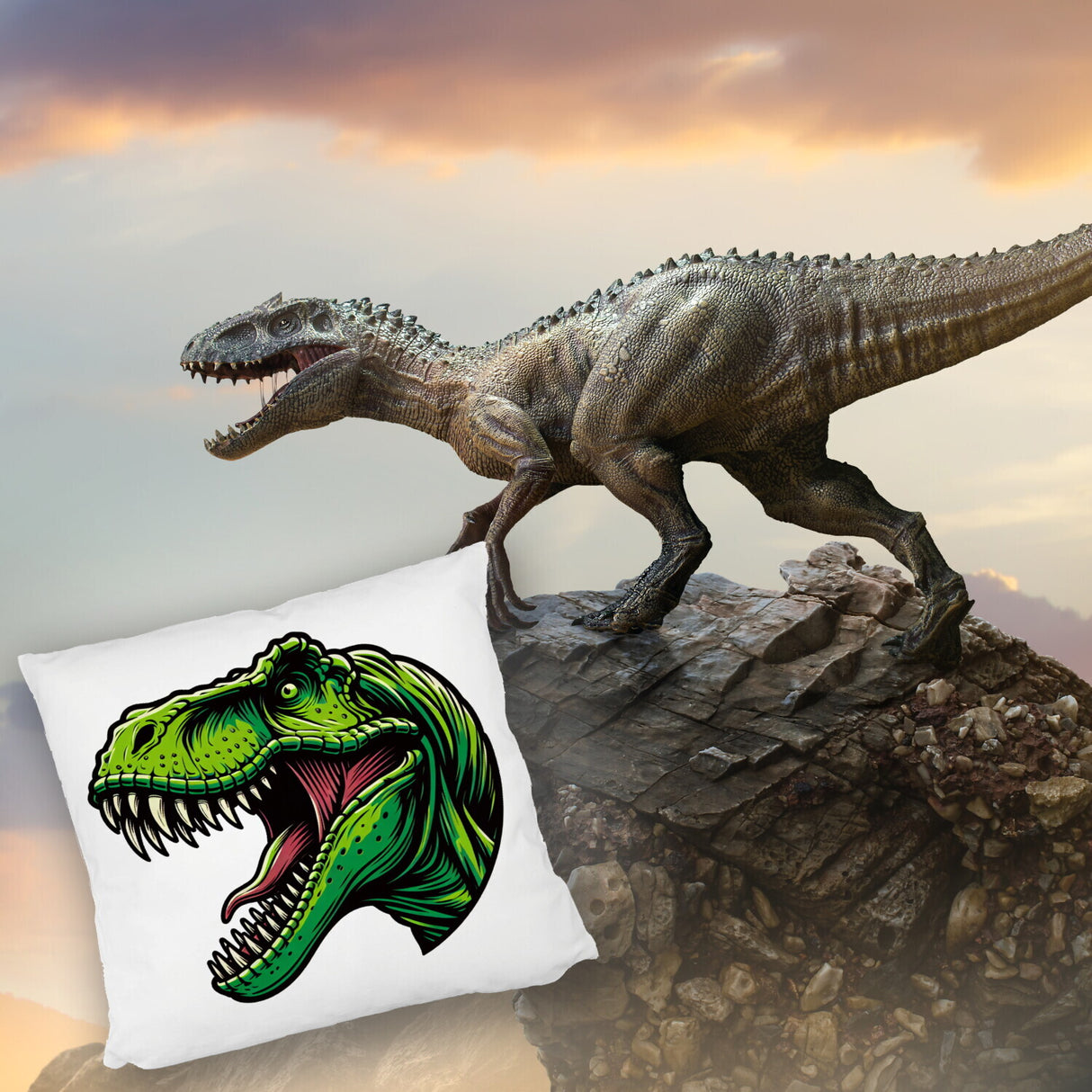 Grüner T-Rex Dinosaurier Kissen