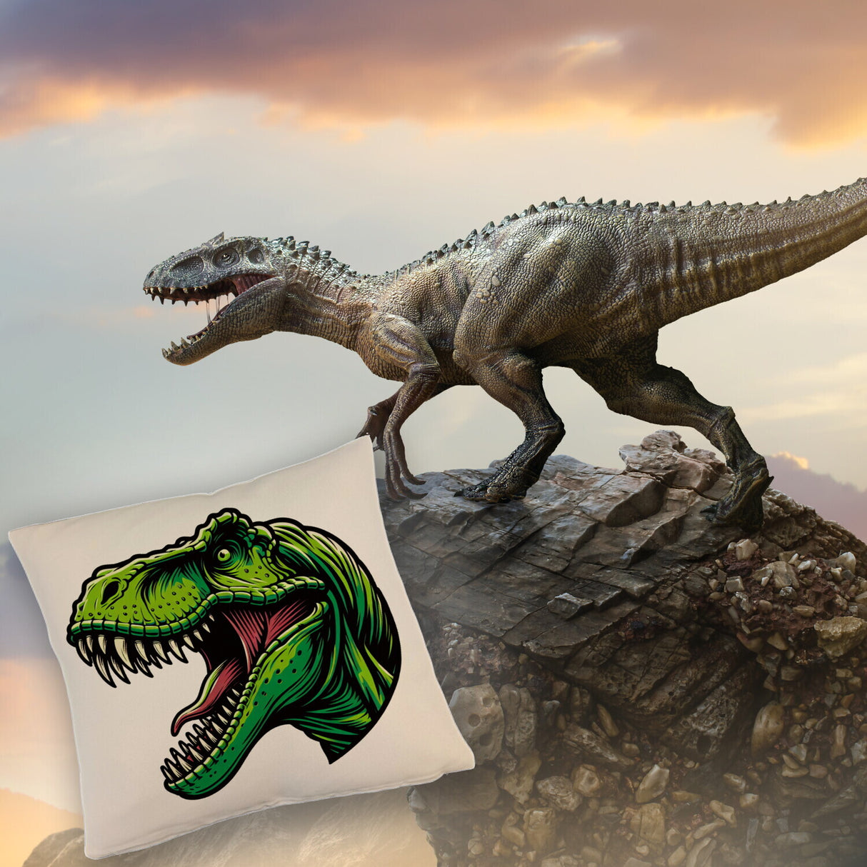 Grüner T-Rex Dinosaurier Kissen