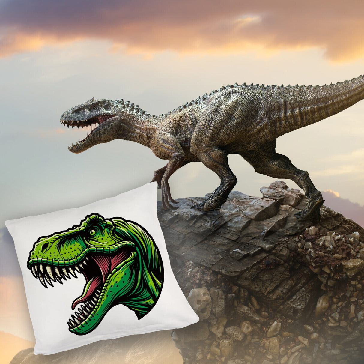 Grüner T-Rex Dinosaurier Kissen