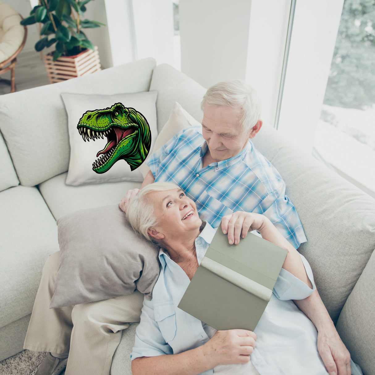 Grüner T-Rex Dinosaurier Kissen