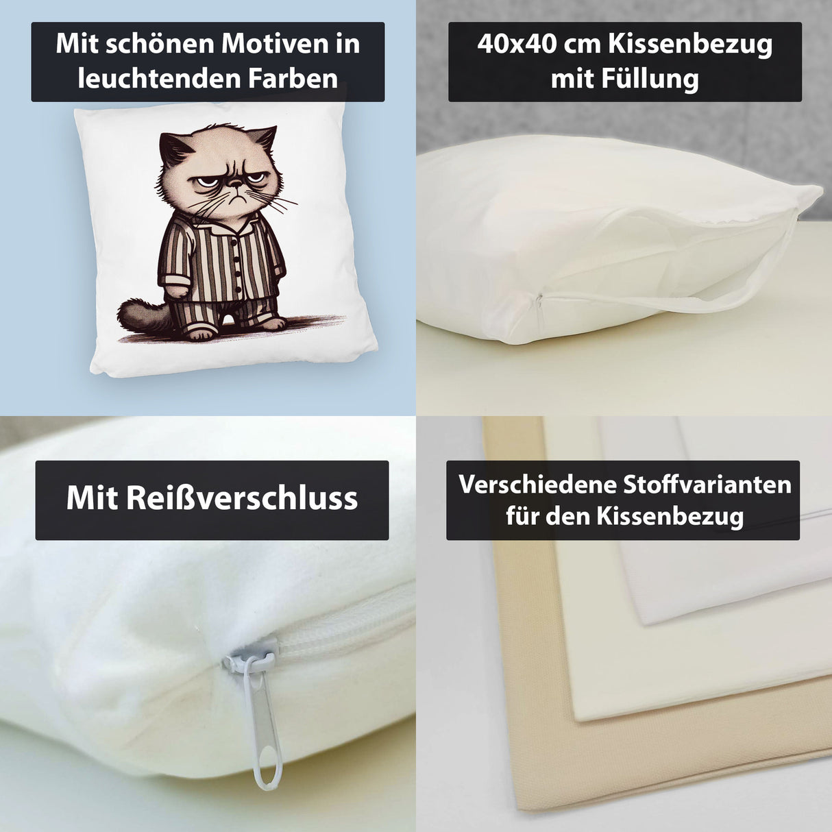 Grimmige Katze im Schlafanzug Kissen