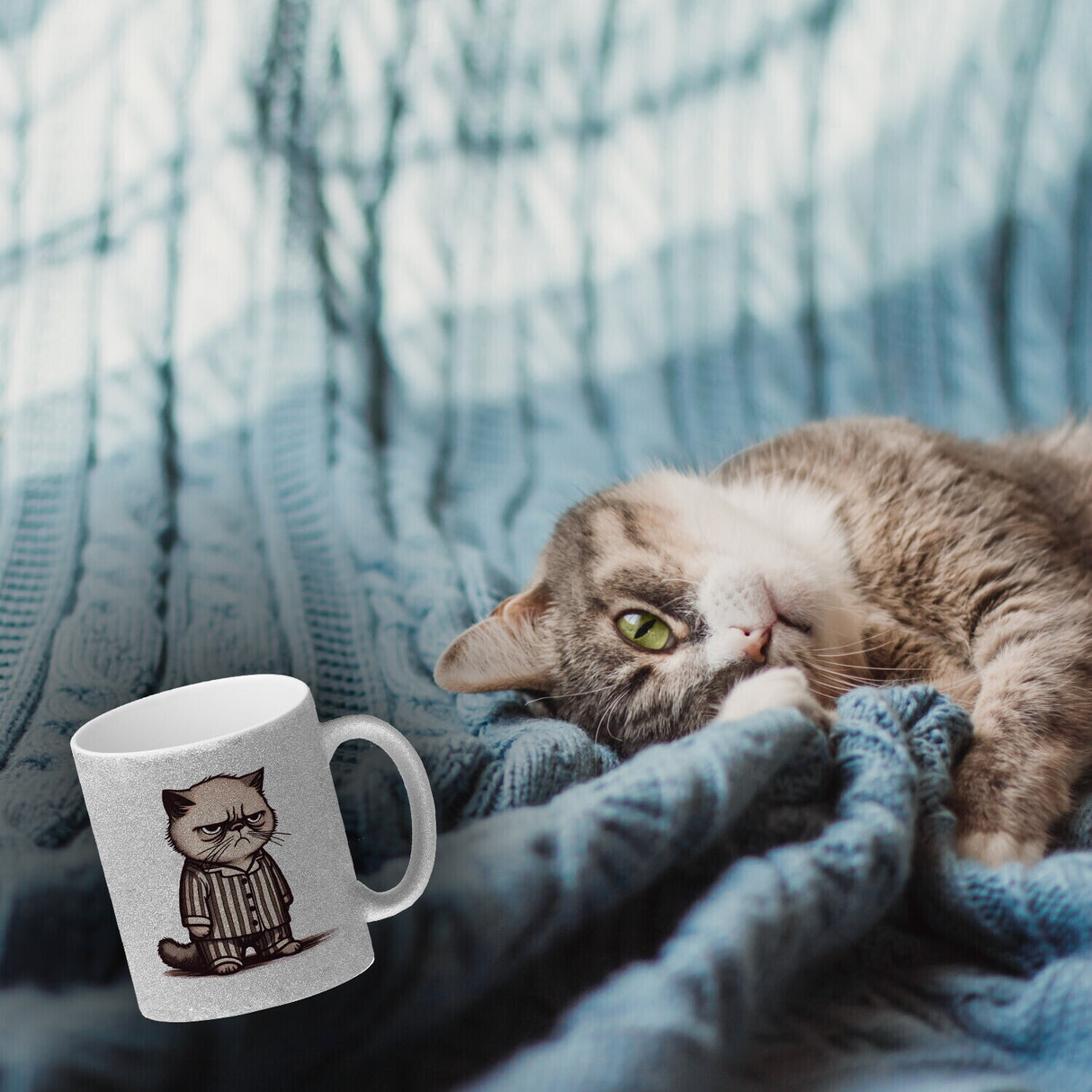 Grimmige Katze im Schlafanzug Kaffeebecher