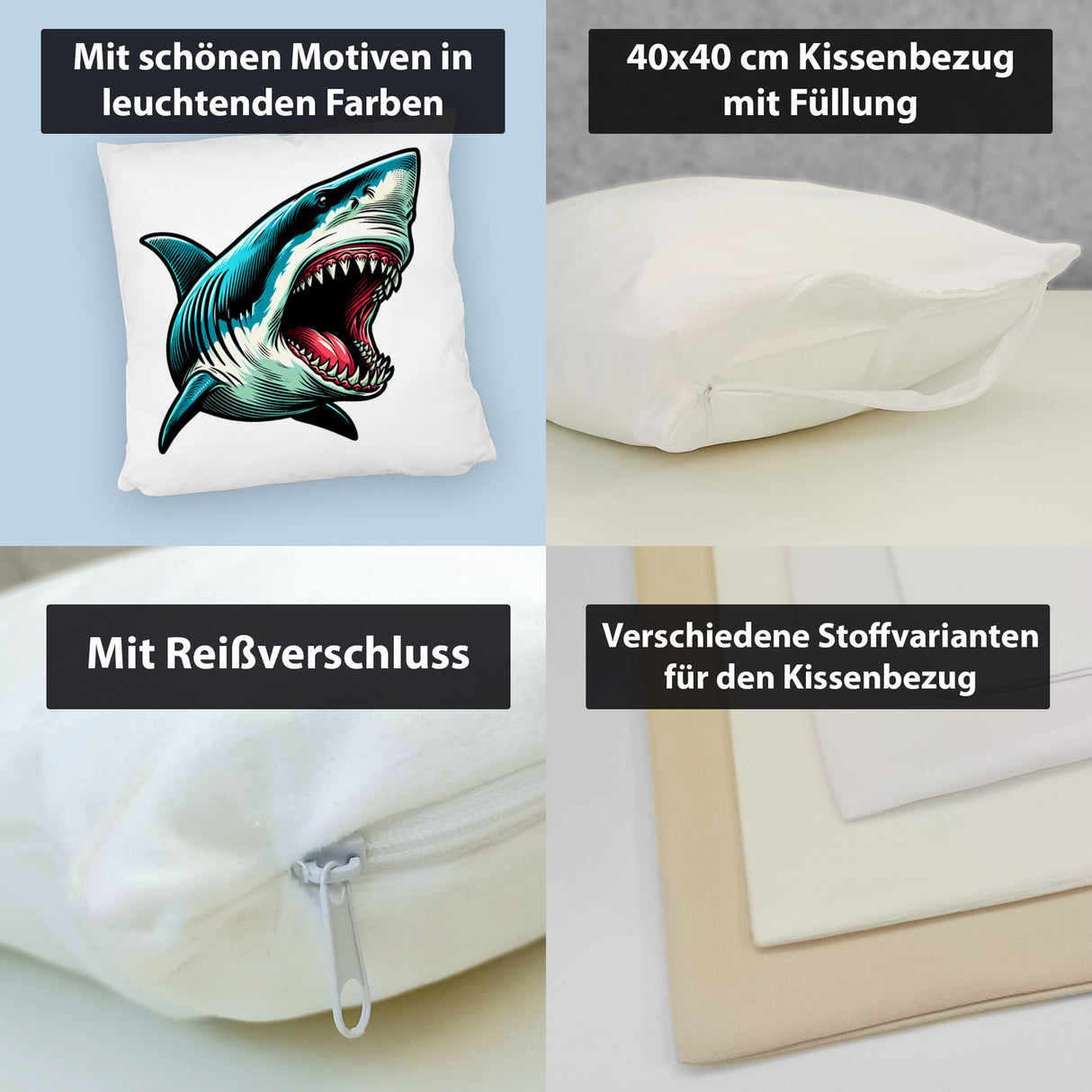 Weißer Hai Comic Kissen