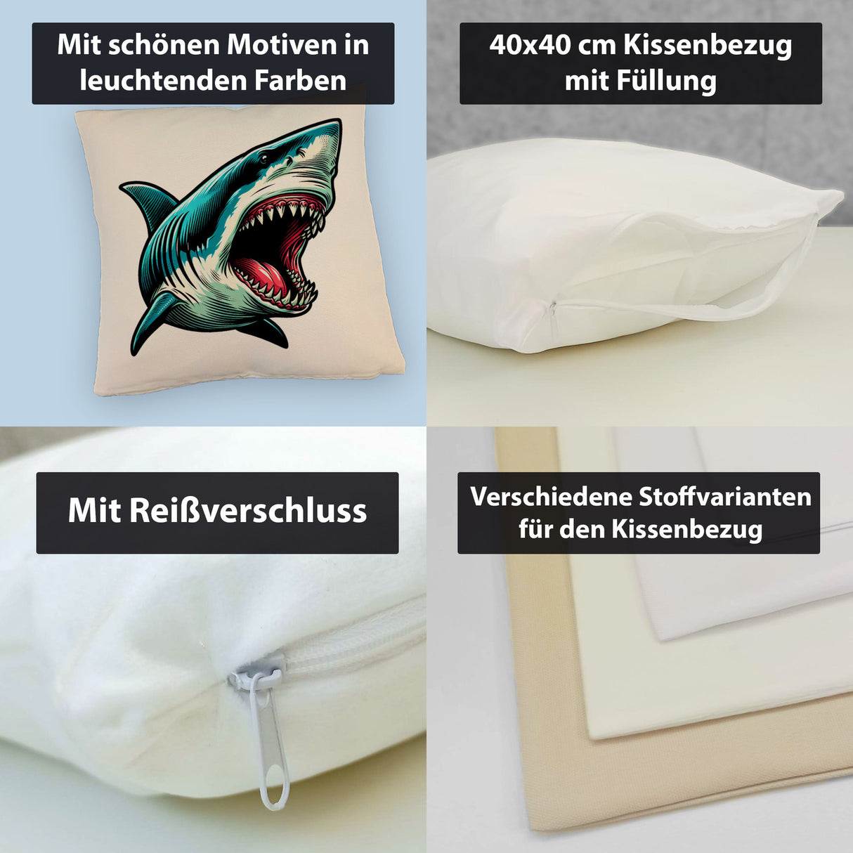 Weißer Hai Comic Kissen