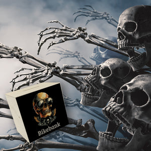 Rocker Totenkopf Spardose mit Spruch Bikebank