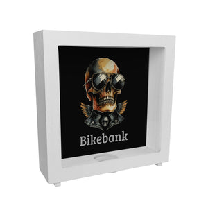 Rocker Totenkopf Spardose mit Spruch Bikebank