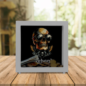 Rocker Totenkopf Spardose mit Spruch Bikebank