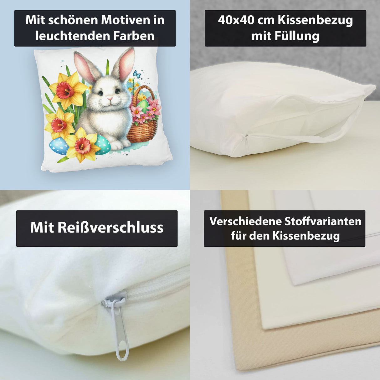 Niedlicher Osterhase mit Osterglocken Kissen