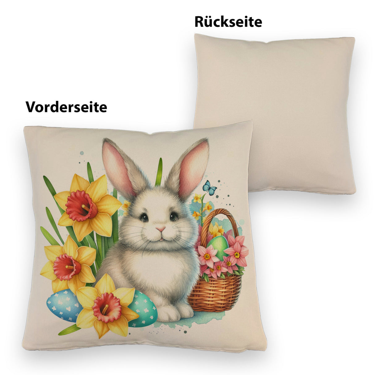 Niedlicher Osterhase mit Osterglocken Kissen