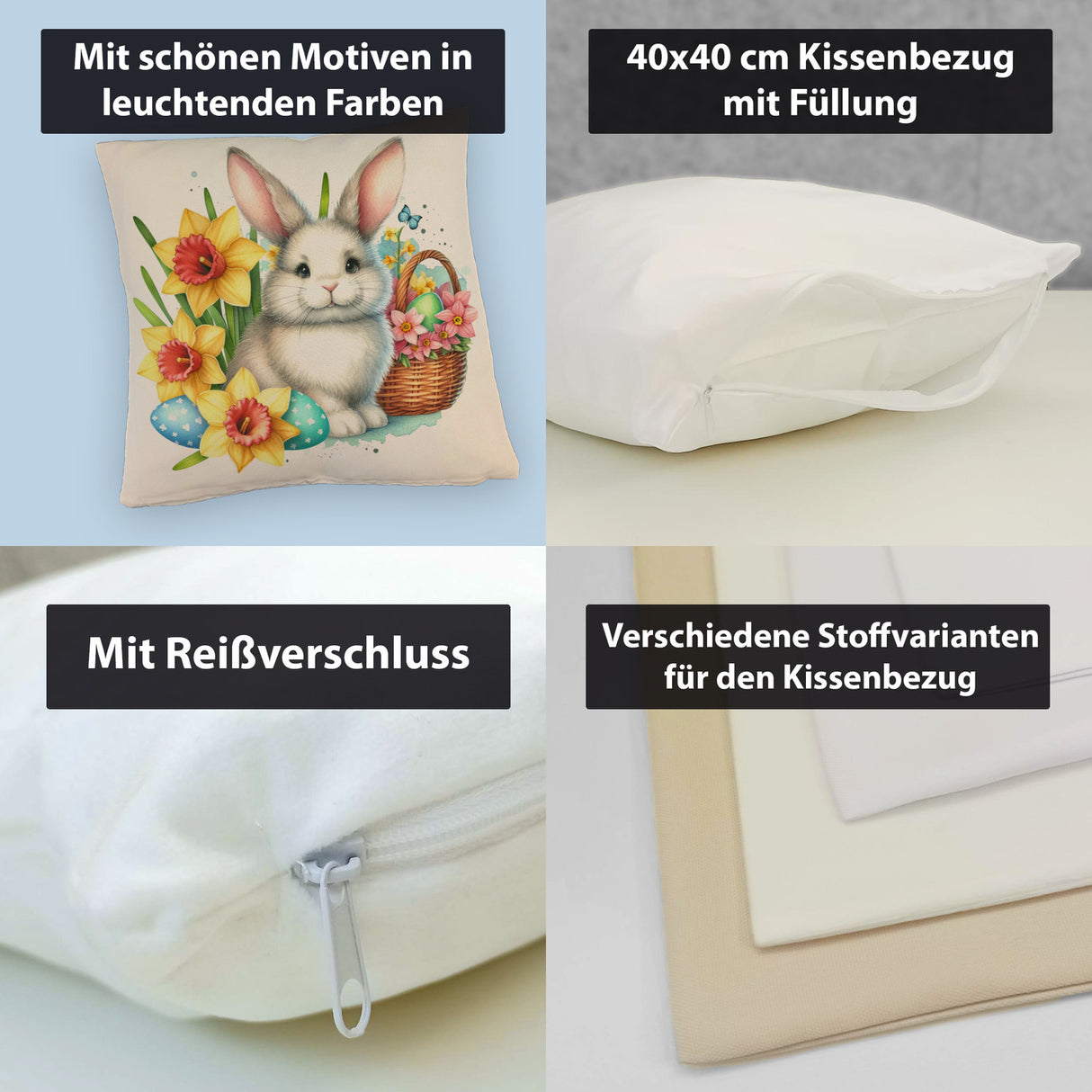 Niedlicher Osterhase mit Osterglocken Kissen