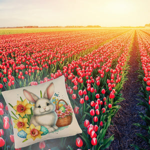 Niedlicher Osterhase mit Osterglocken Kissen