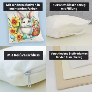 Niedlicher Osterhase mit Osterglocken Kissen