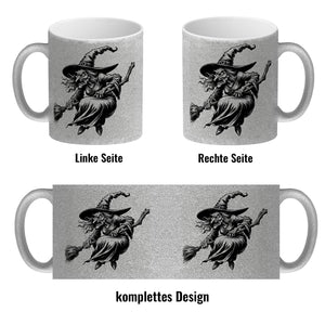 Böse Hexe auf Besen Kaffeebecher