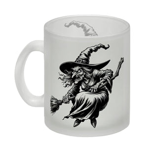 Böse Hexe auf Besen Kaffeebecher