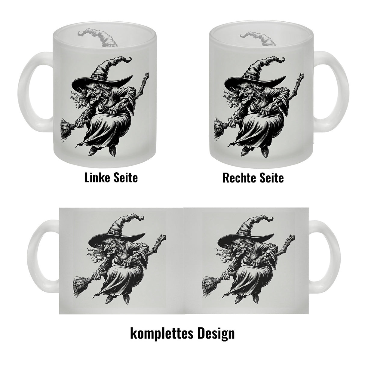 Böse Hexe auf Besen Kaffeebecher