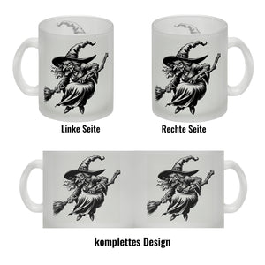 Böse Hexe auf Besen Kaffeebecher