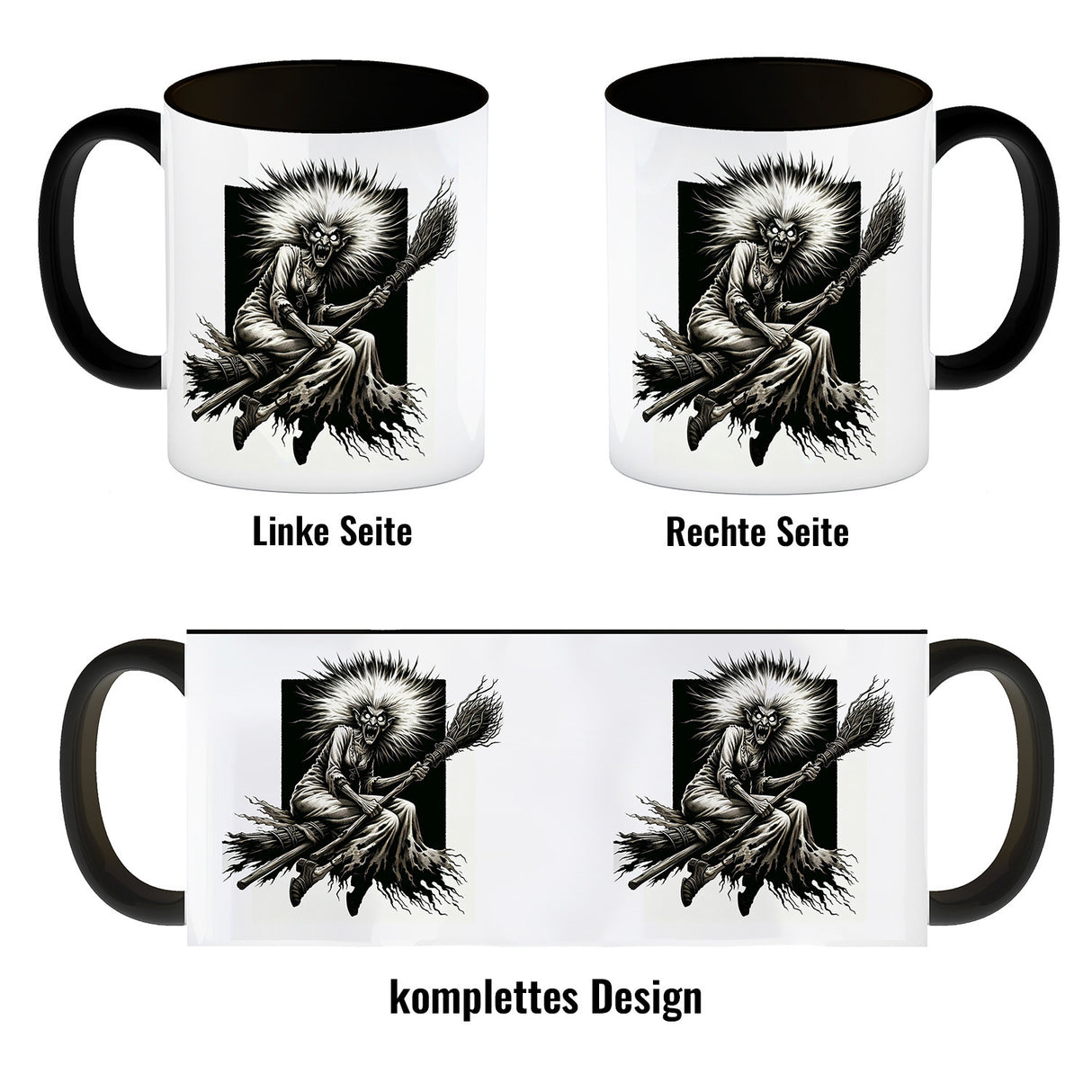 Wütende Hexe auf einem Besen Kaffeebecher