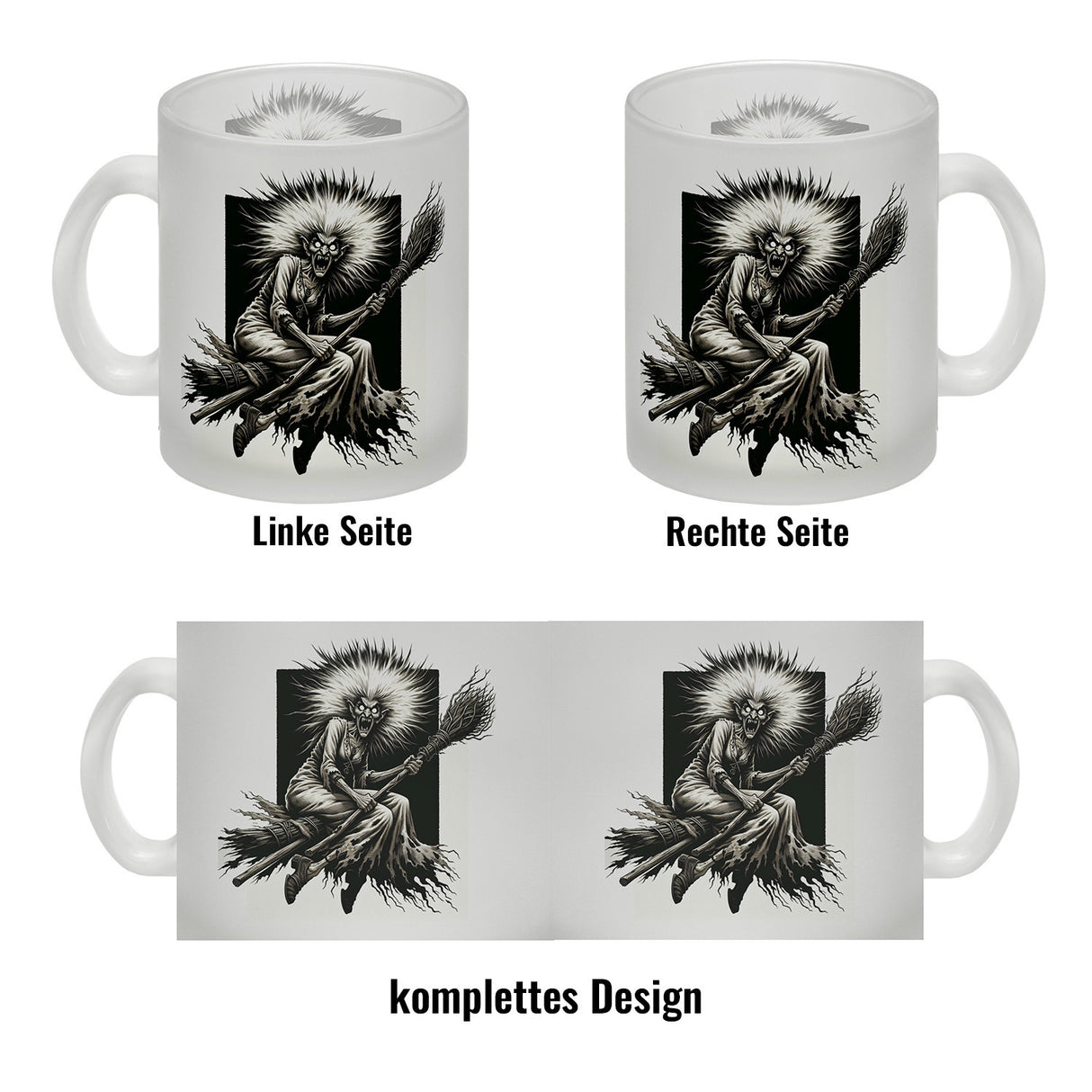 Wütende Hexe auf einem Besen Kaffeebecher