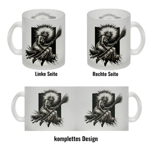 Wütende Hexe auf einem Besen Kaffeebecher
