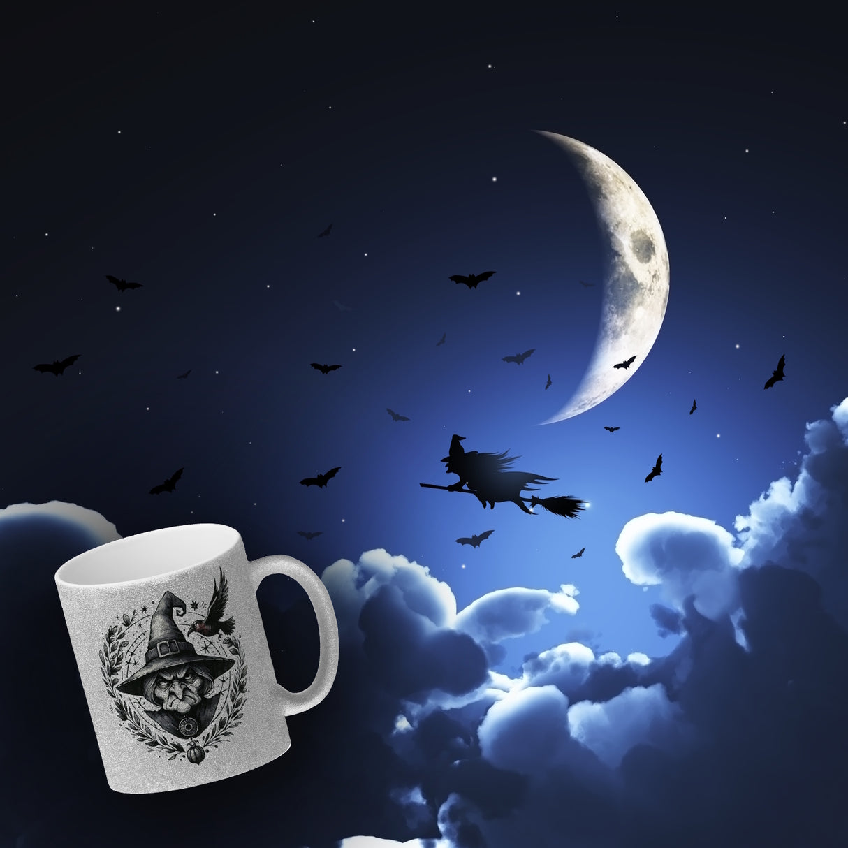 Hexe mit einem Raben Kaffeebecher