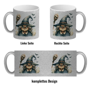 Böse Hexe mit Fledermäusen Kaffeebecher