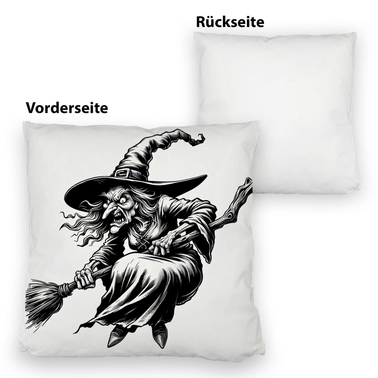 Wütende Hexe mit Besen Kissen