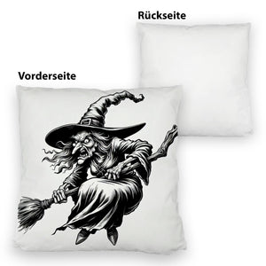 Wütende Hexe mit Besen Kissen