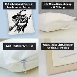 Wütende Hexe mit Besen Kissen