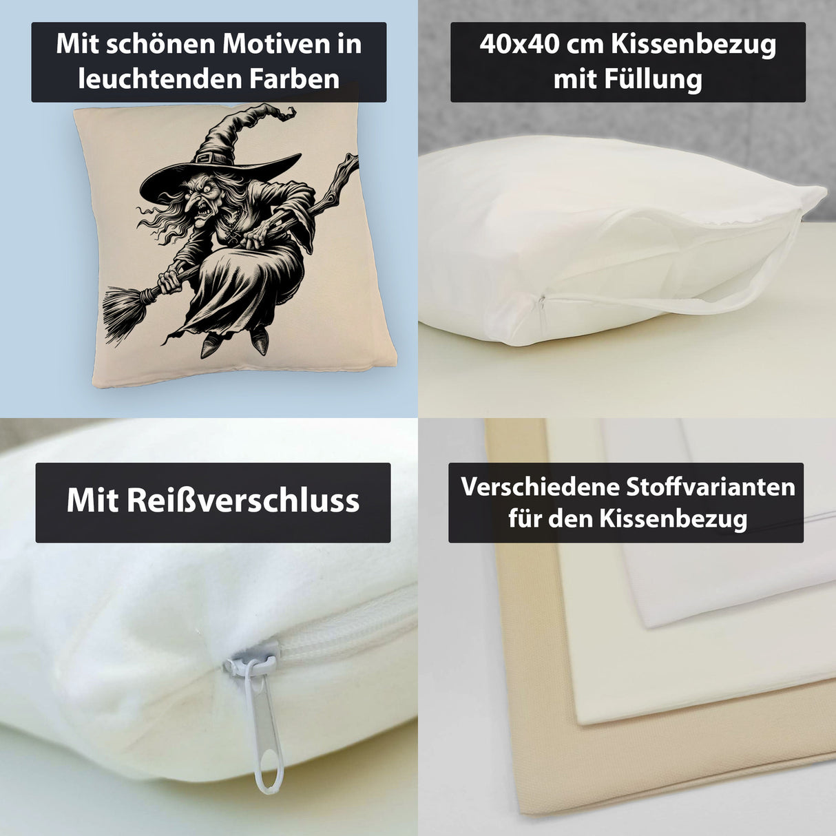 Wütende Hexe mit Besen Kissen