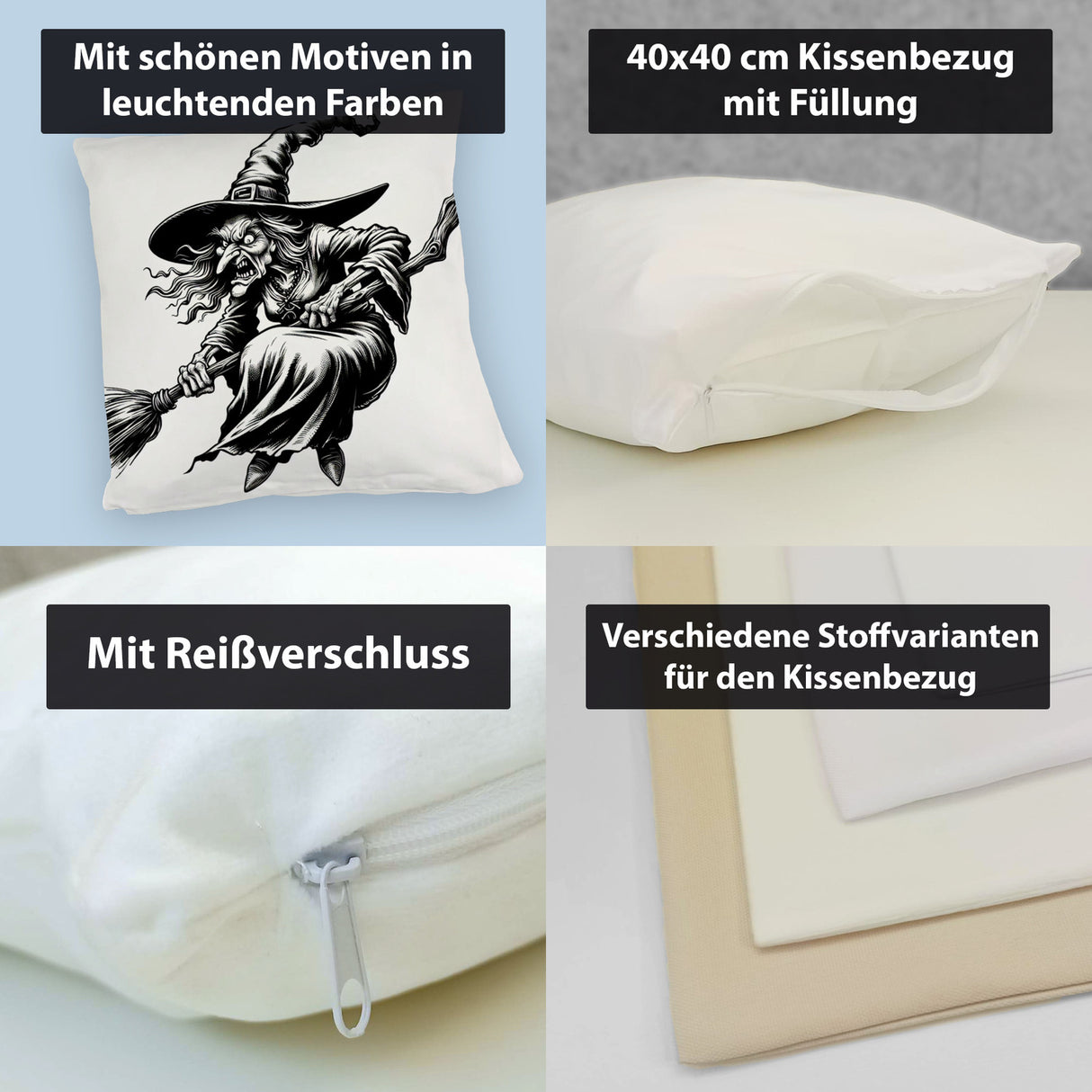 Wütende Hexe mit Besen Kissen