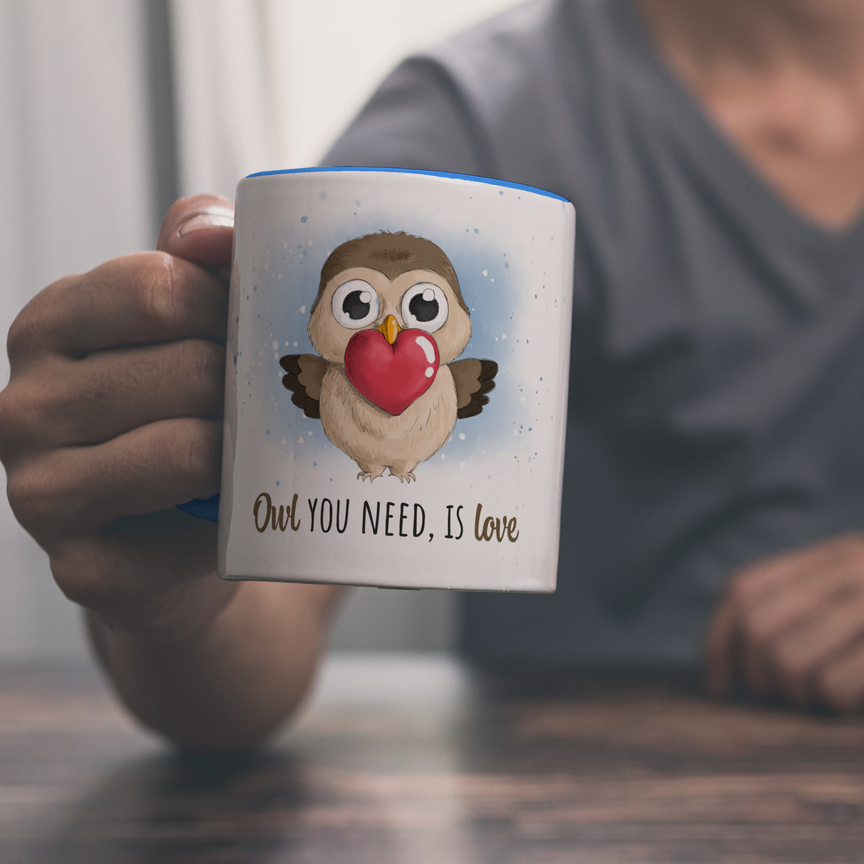 Eule Kaffeebecher mit Spruch Owl You need is love
