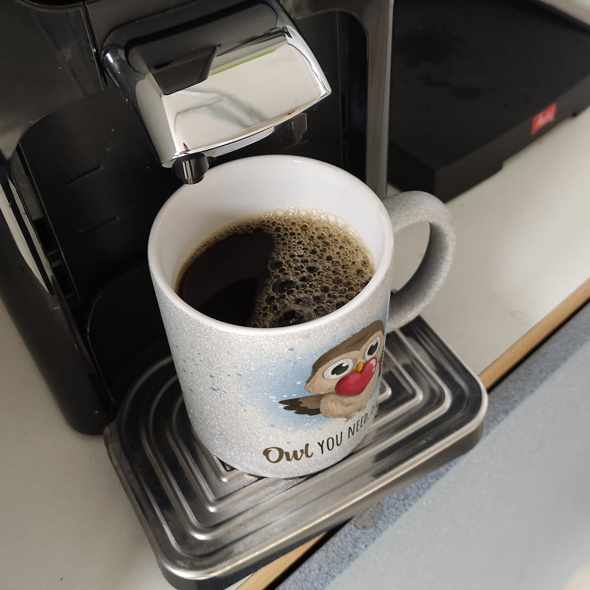 Eule Kaffeebecher mit Spruch Owl You need is love