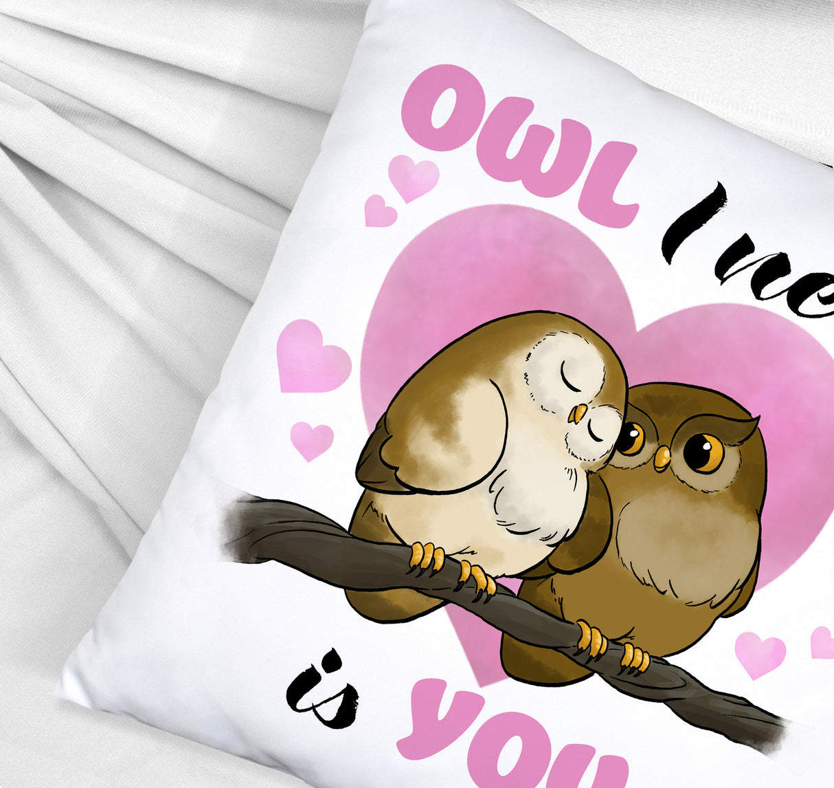 Eulenpaar Kissen mit Spruch Owl I need is you