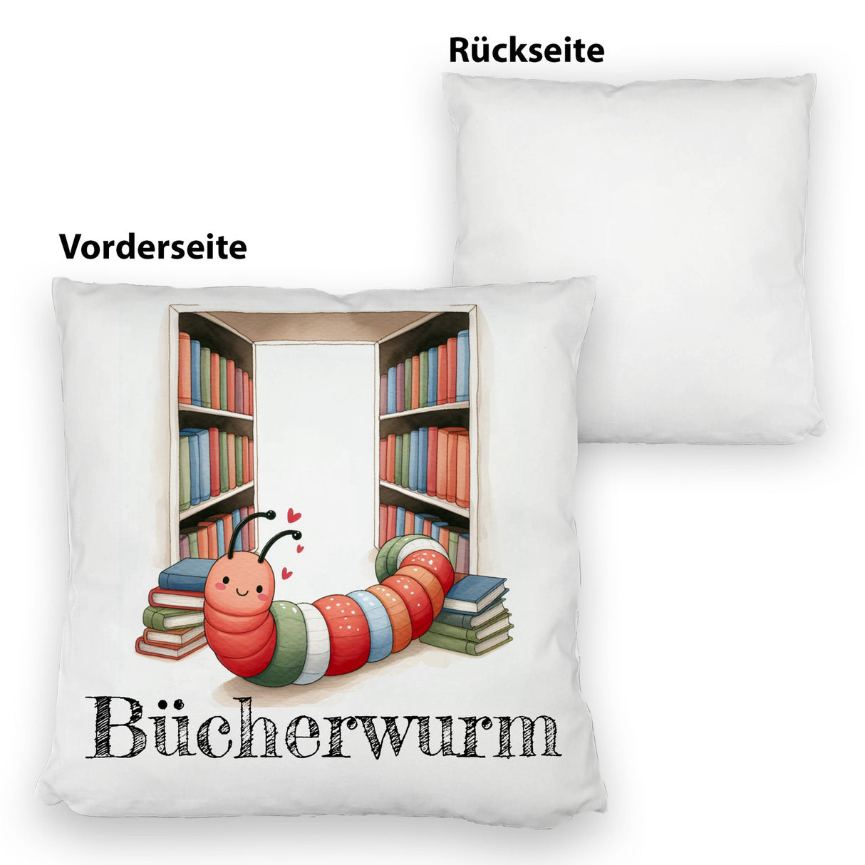 Bücherwurm Kissen mit Wurm in der Bibliothek
