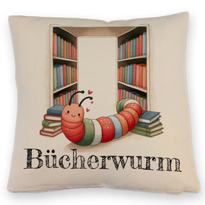 Bücherwurm Kissen mit Wurm in der Bibliothek