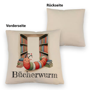Bücherwurm Kissen mit Wurm in der Bibliothek
