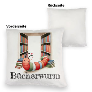 Bücherwurm Kissen mit Wurm in der Bibliothek