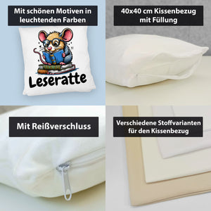 Leseratte Kissen mit Spruch Leseratte
