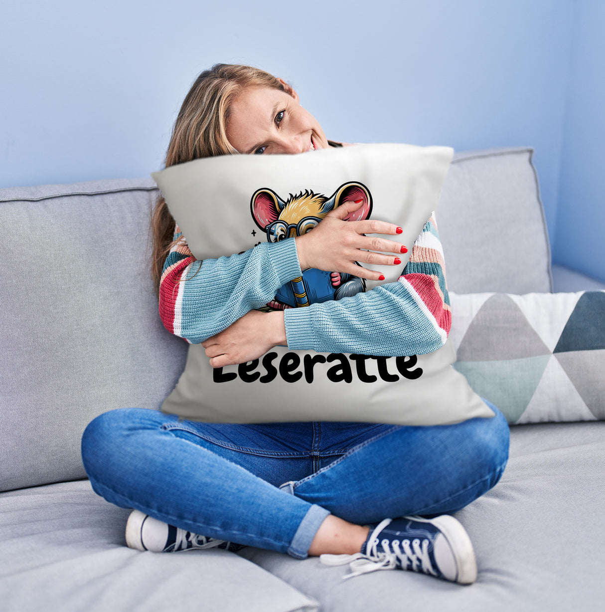 Leseratte Kissen mit Spruch Leseratte