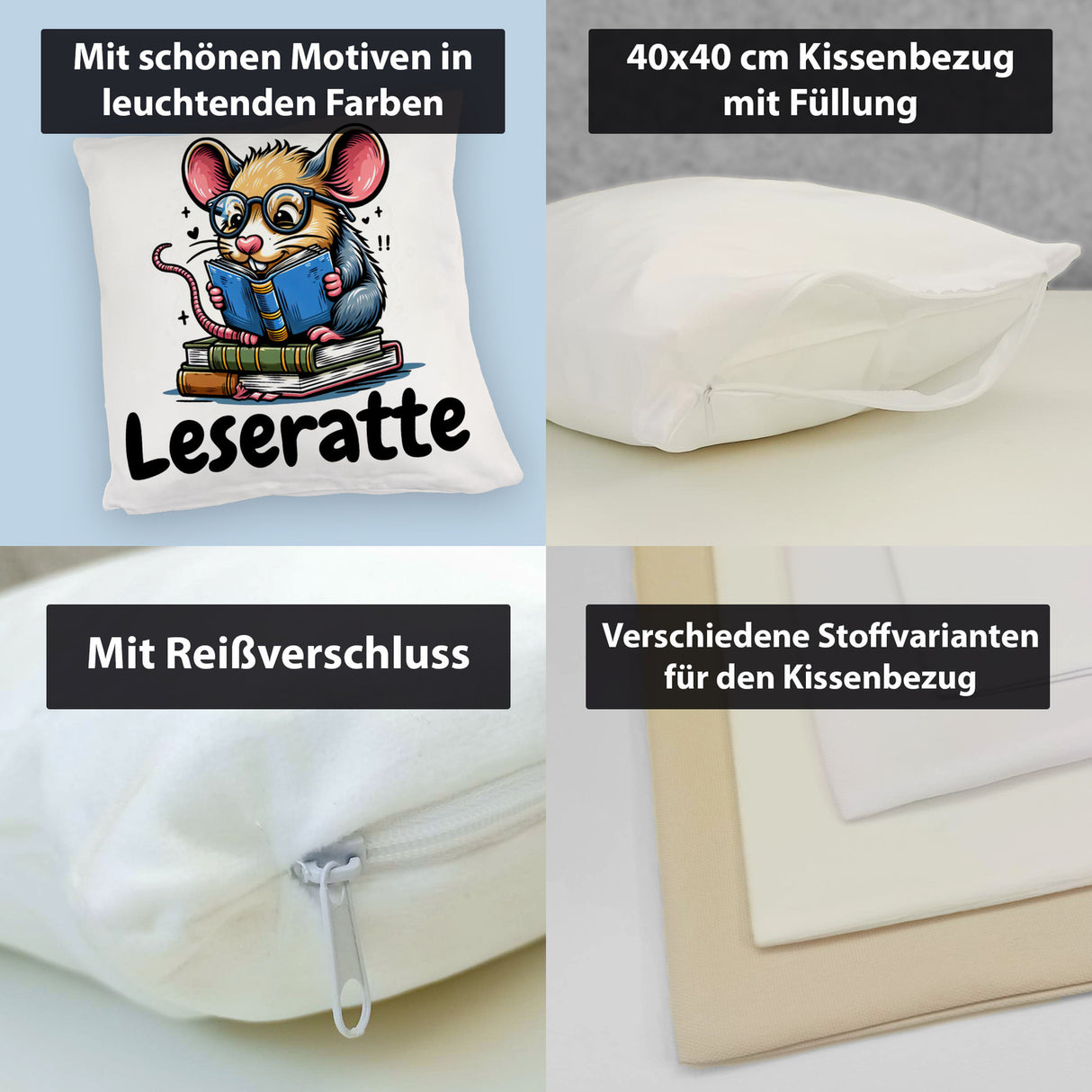 Leseratte Kissen mit Spruch Leseratte