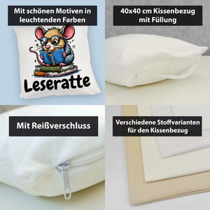 Leseratte Kissen mit Spruch Leseratte
