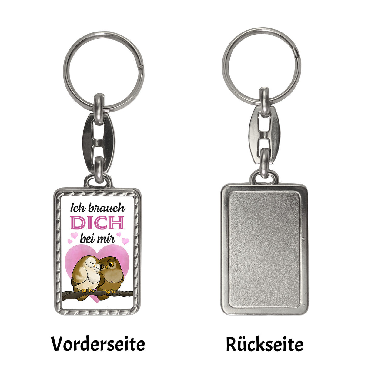 Eulenpaar Schlüsselanhänger mit Spruch Ich brauch Dich bei mir