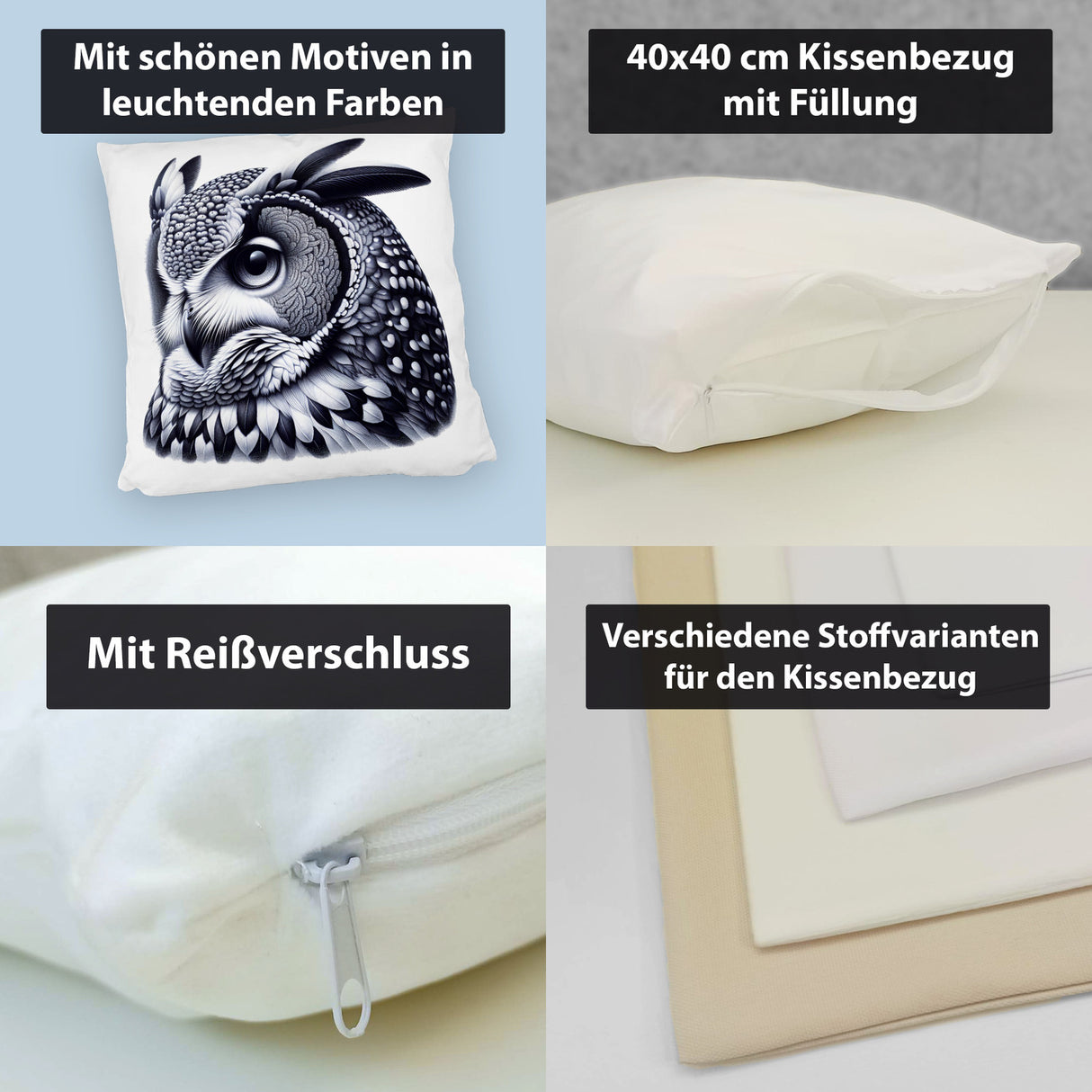 Schwarze Eule Kissen
