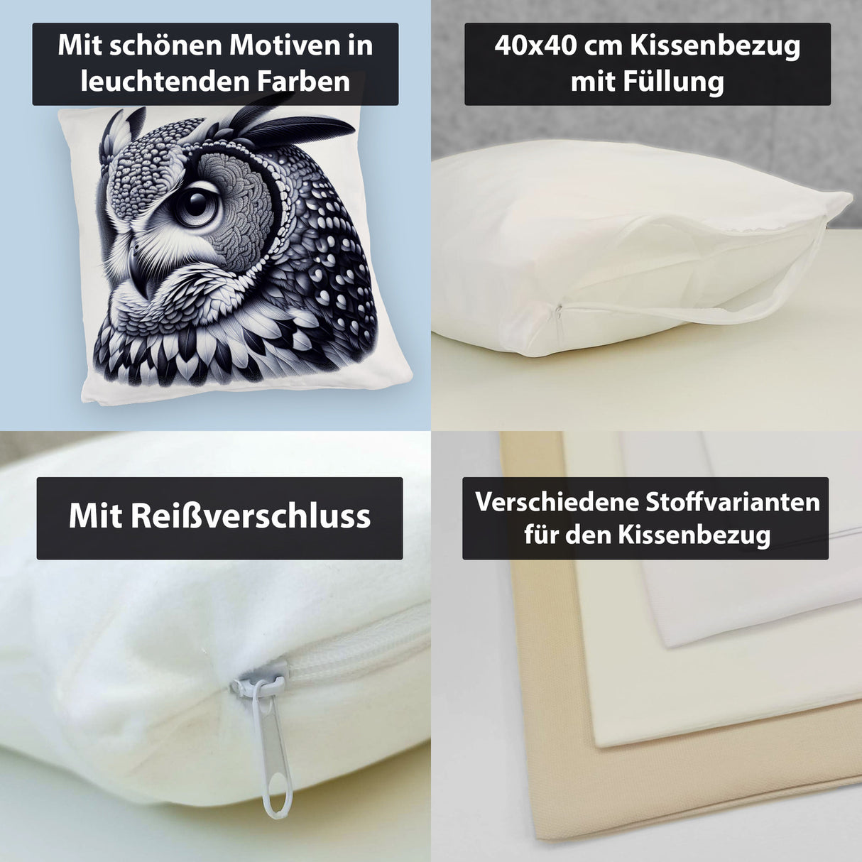Schwarze Eule Kissen