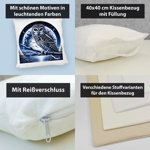 Eule auf einem Ast im Mondschein Kissen