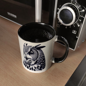 Schwarze Eule Kaffeebecher