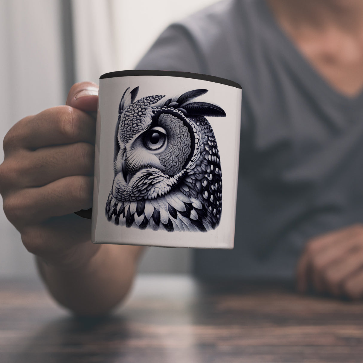 Schwarze Eule Kaffeebecher