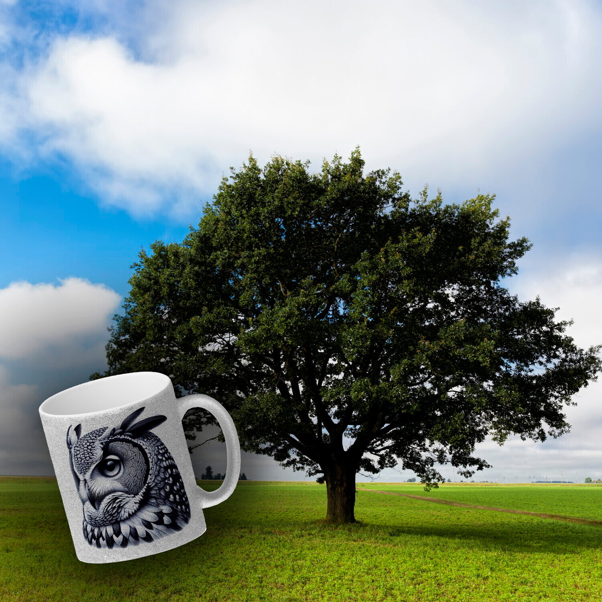 Schwarze Eule Kaffeebecher